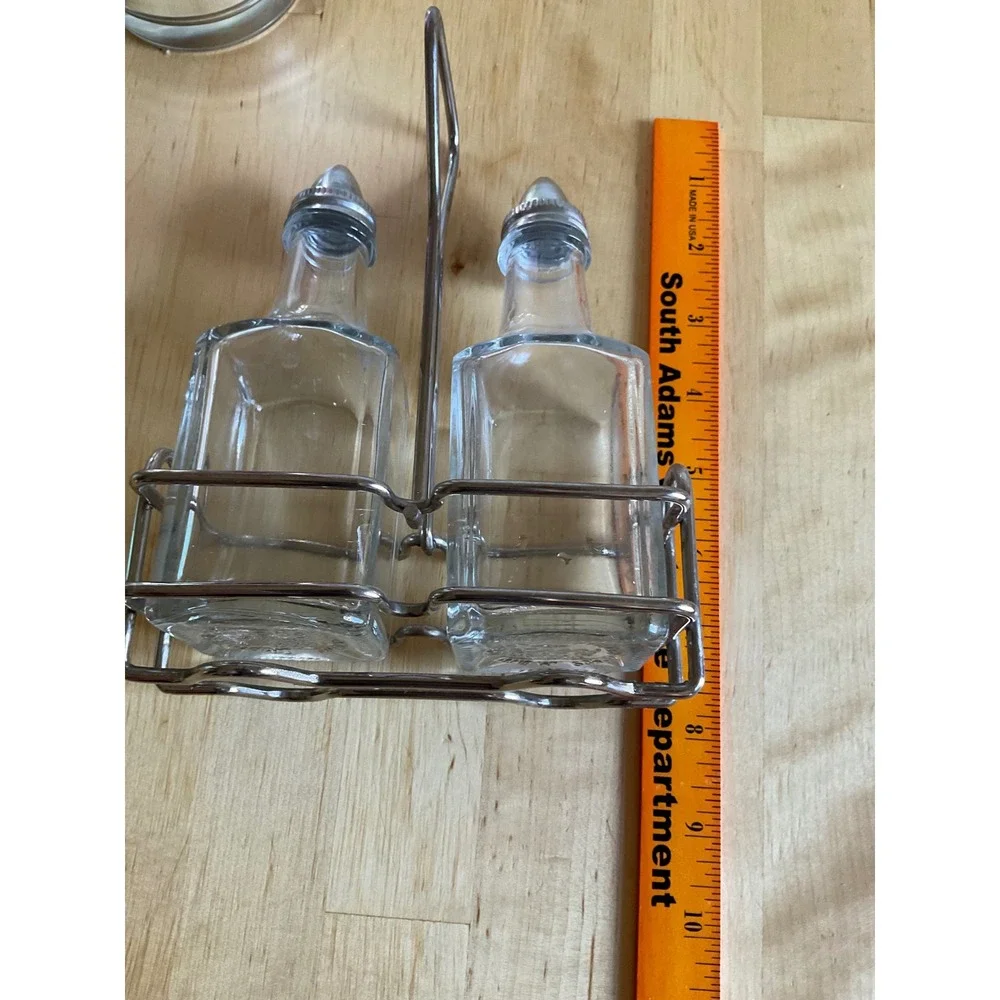 Traex Glass Oil and Vinegar Cruet Set with Chrome Wire Caddy 68020J Clear 3pc